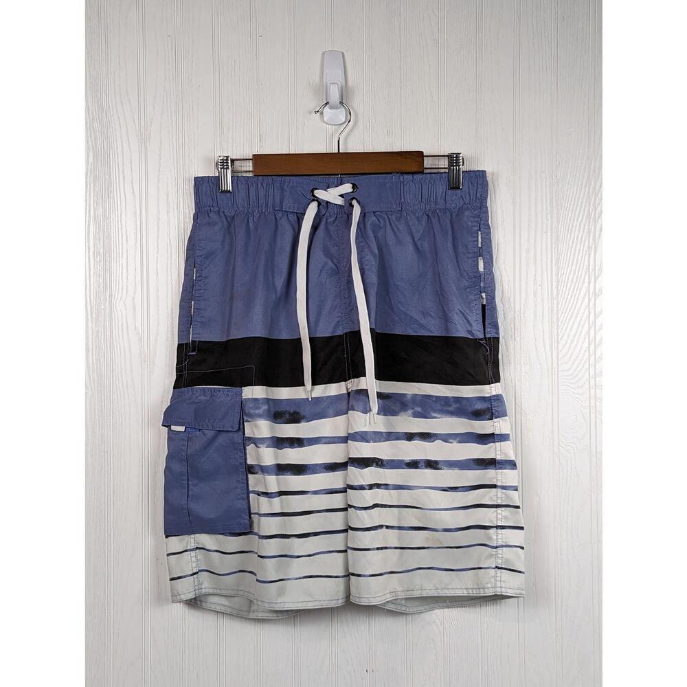 Tru Cal Board Shorts Men's Blue White Black Lined Swim Trunks Size Small